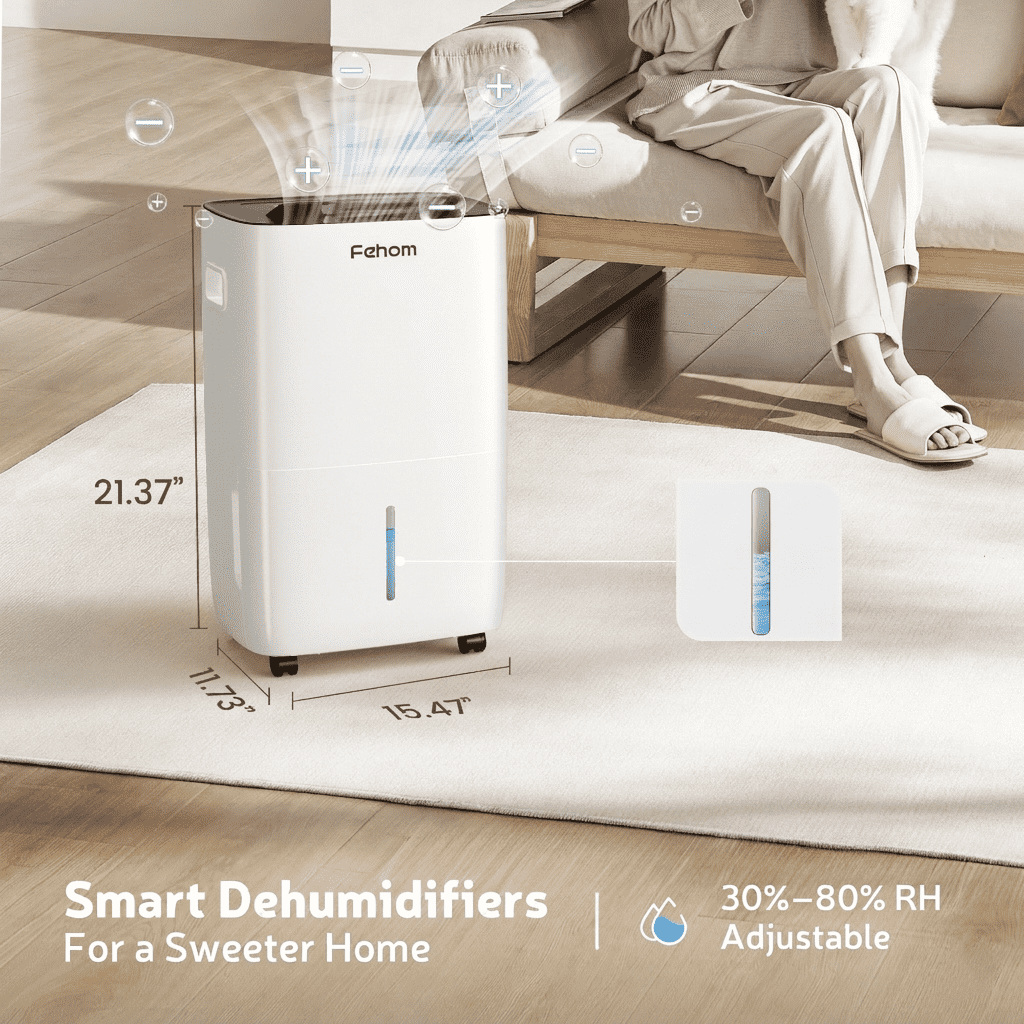 Fehom 150 Pints Dehumidifier - 7000 Sq. Ft Dehumidifier for Basement with Drain Hose and 2.12 Gal Water Tank, Smart Dehumidifiers for Home, Large Room(Model: JD026L-150)