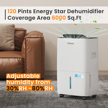 Load image into Gallery viewer, Fehom 120 Pints Dehumidifier Most Efficient 2023 Energy Star - 6000 Sq. Ft Dehumidifier for Basement with Drain Hose and 1.06 Gal Water Tank, Smart Dehumidifiers for Home, Large Rooms(Model: JD025L-120)
