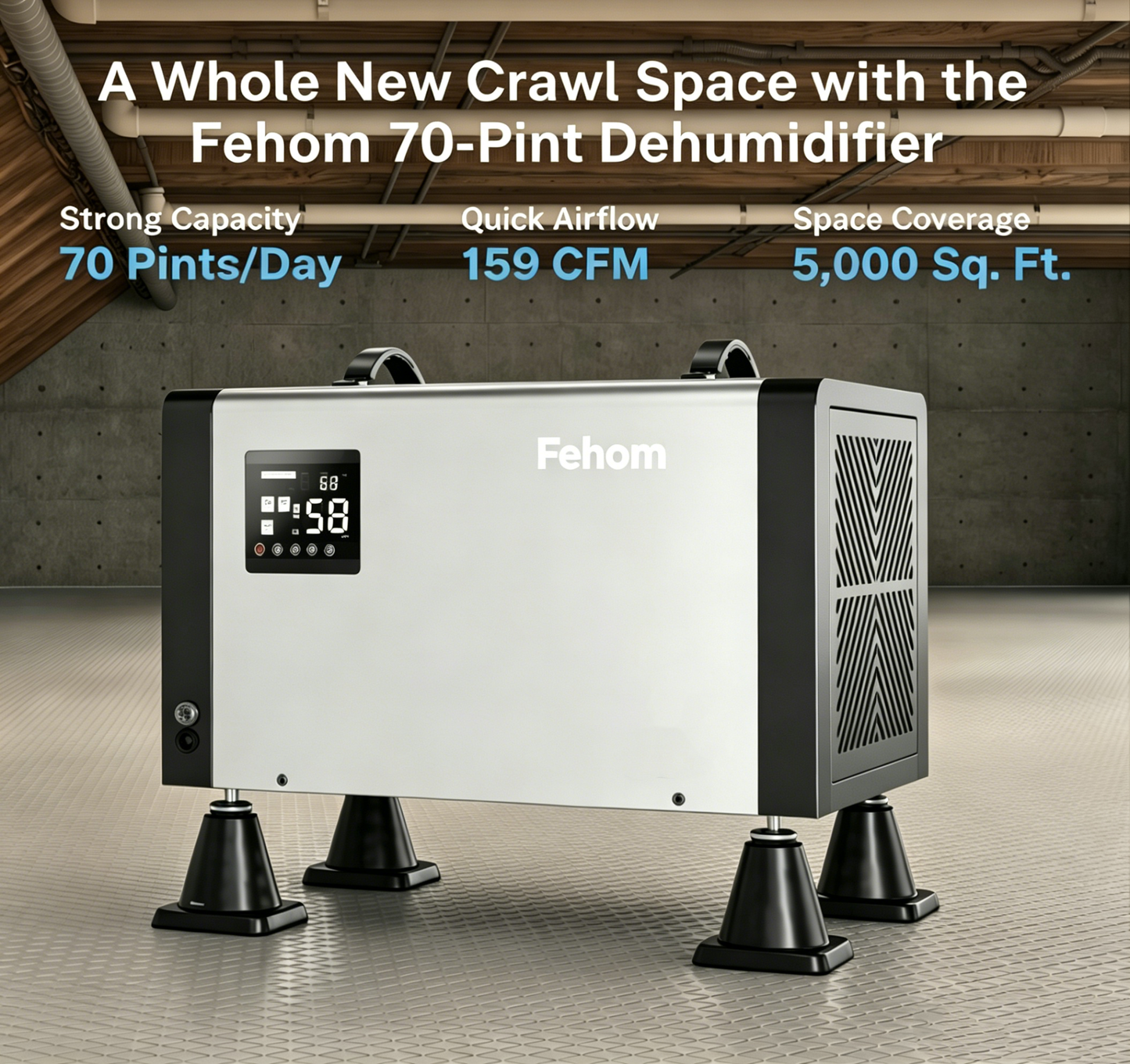 Fehom 70 Pints Crawl Space Dehumidifier with Pump