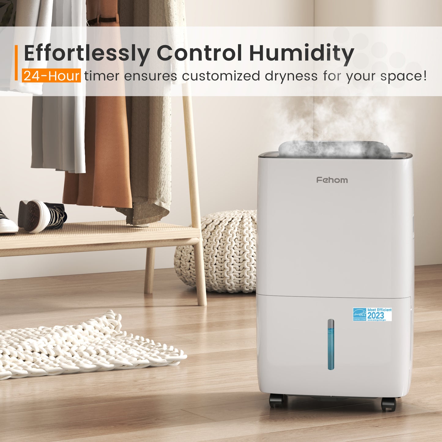 Fehom 120 Pints Dehumidifier Most Efficient 2023 Energy Star - 6000 Sq. Ft Dehumidifier for Basement with Drain Hose and 1.06 Gal Water Tank, Smart Dehumidifiers for Home, Large Rooms(Model: JD025L-120)