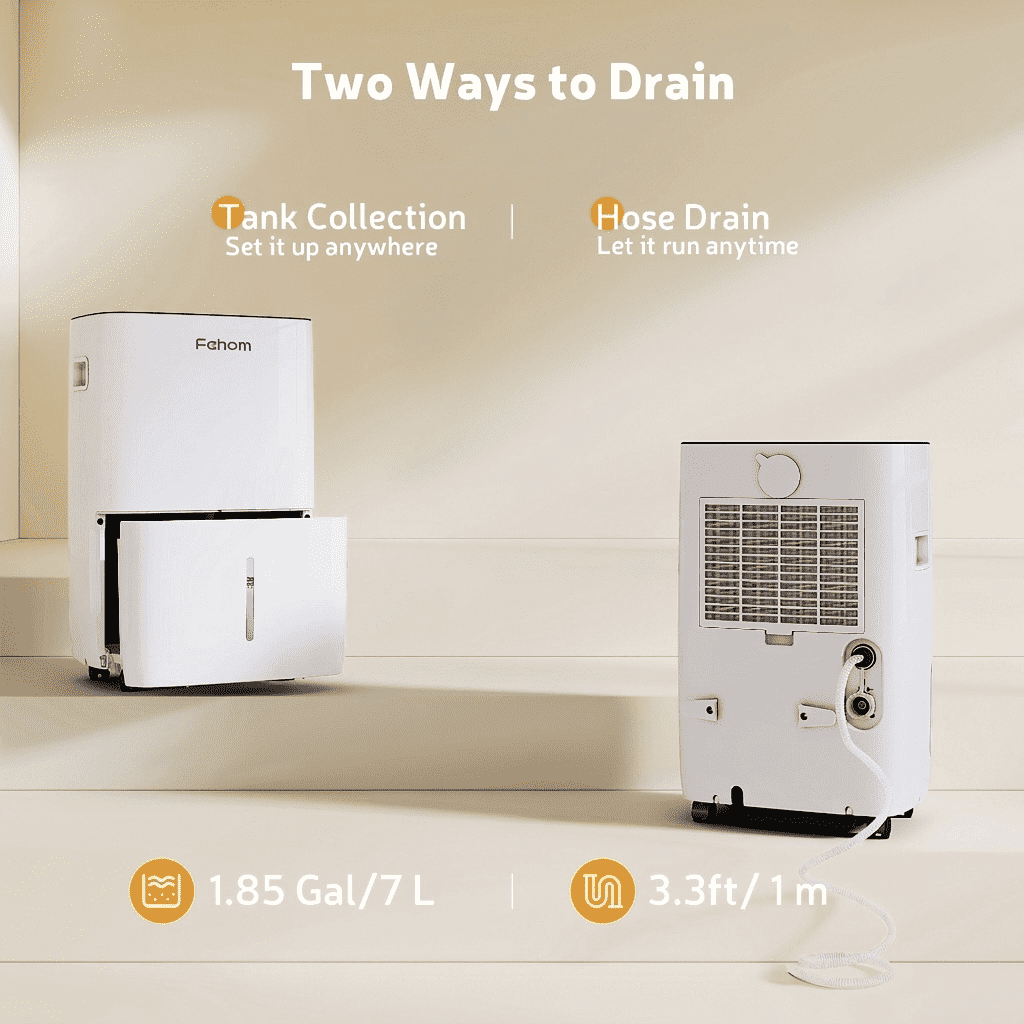 Fehom 150 Pints Dehumidifier - 7000 Sq. Ft Dehumidifier for Basement with Drain Hose and 2.12 Gal Water Tank, Smart Dehumidifiers for Home, Large Room(Model: JD026L-150)