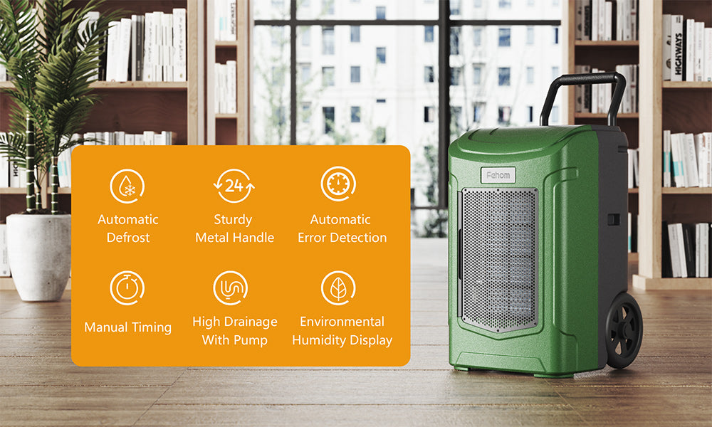 Fehom 180 pints industrial commercial dehumidifier with a heavy duty condensate pump.