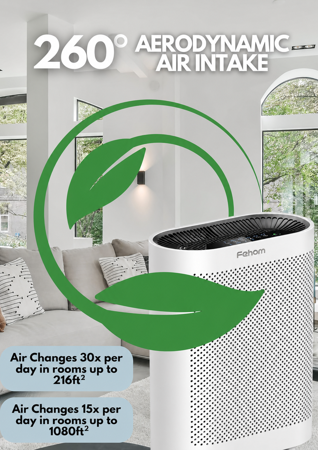 Fehom HEPA Air Purifier GL-FS32 | True HEPA Filtration, Air Quality Sensor & Ultra-Quiet