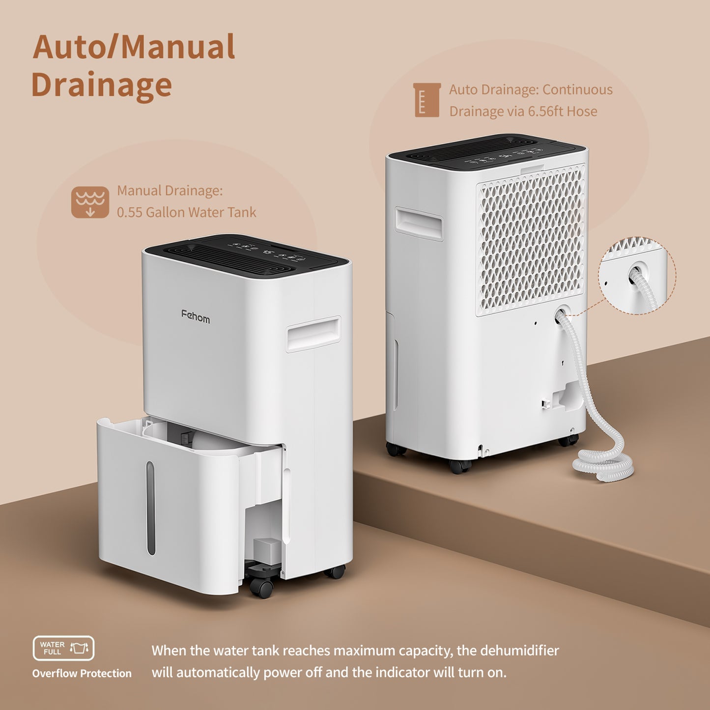 50 Pints Dehumidifier for Home, Portable Dehumidifier for Basement up to 4,500 Sq. Ft., Dehumidify/Dry Clothes/Continuous Mode, 0.55 Gal Tank & 6.56 Hose Drain, Built-in Smart Humidistat (Model: PD11A)